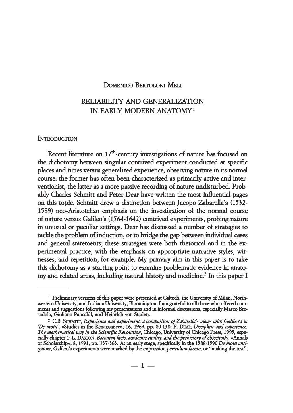 Reliability and Generalization in Early Modern Anatomy 1