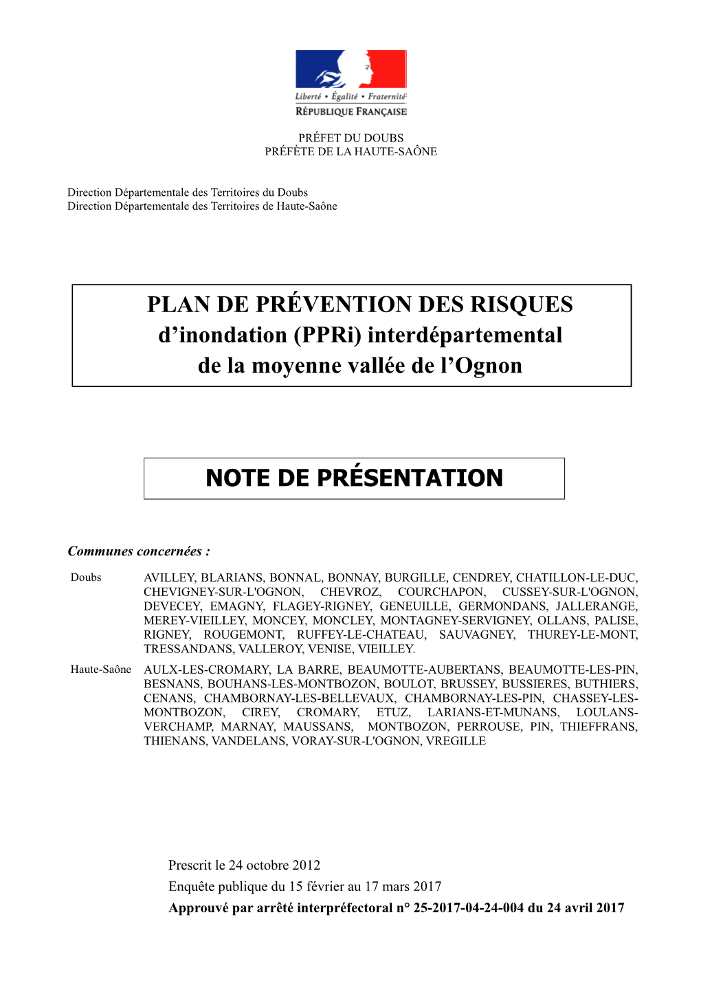 (Ppri) Interdépartemental De La Moyenne Vallée De L'ognon