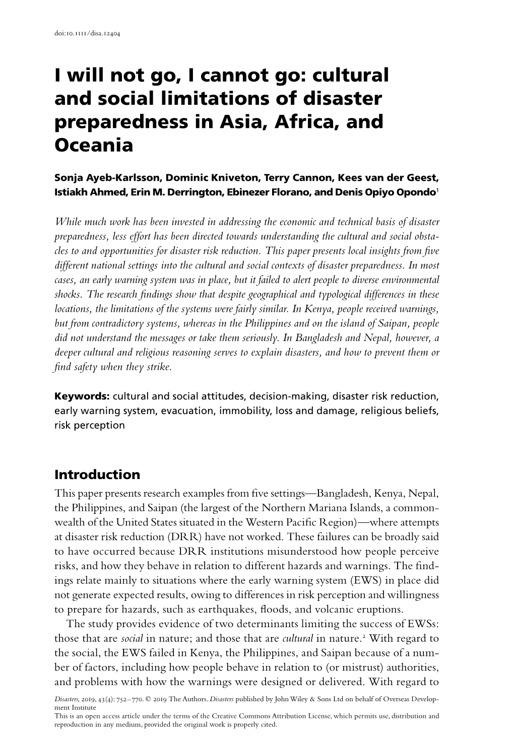 Cultural and Social Limitations of Disaster Preparedness in Asia, Africa, and Oceania