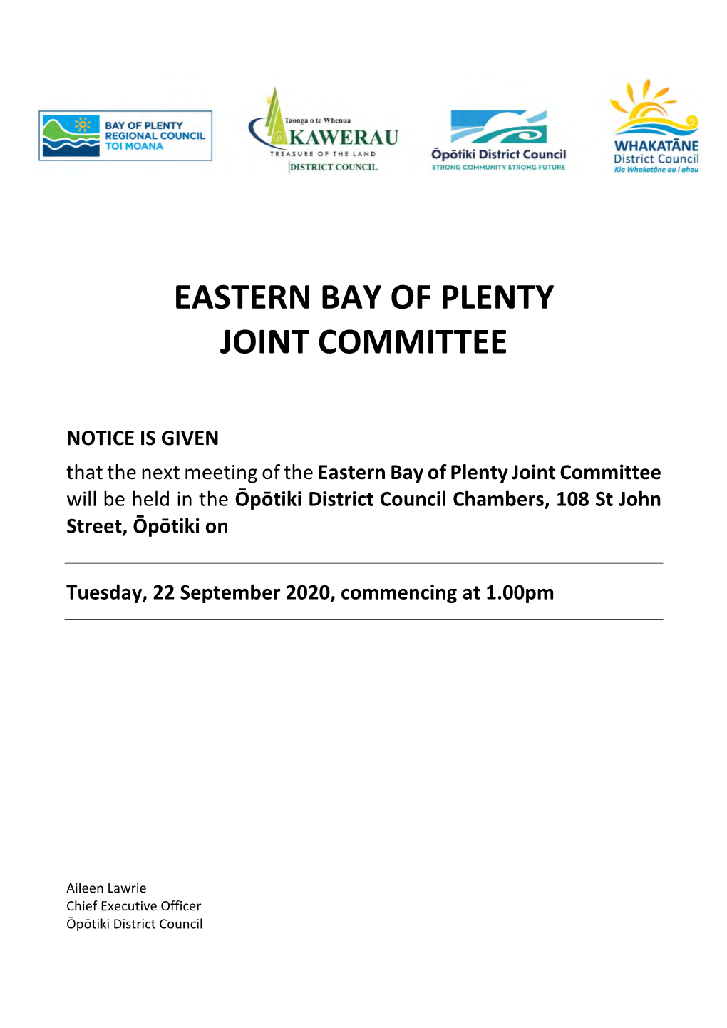 Eastern Bay of Plenty Joint Committee Meeting Agenda