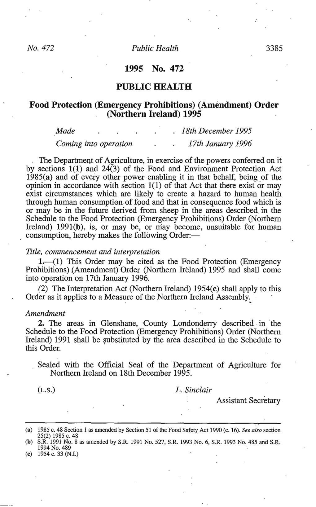 (Emergency Prohibitions) (Amendment) Order (Northern Ireland) 1995