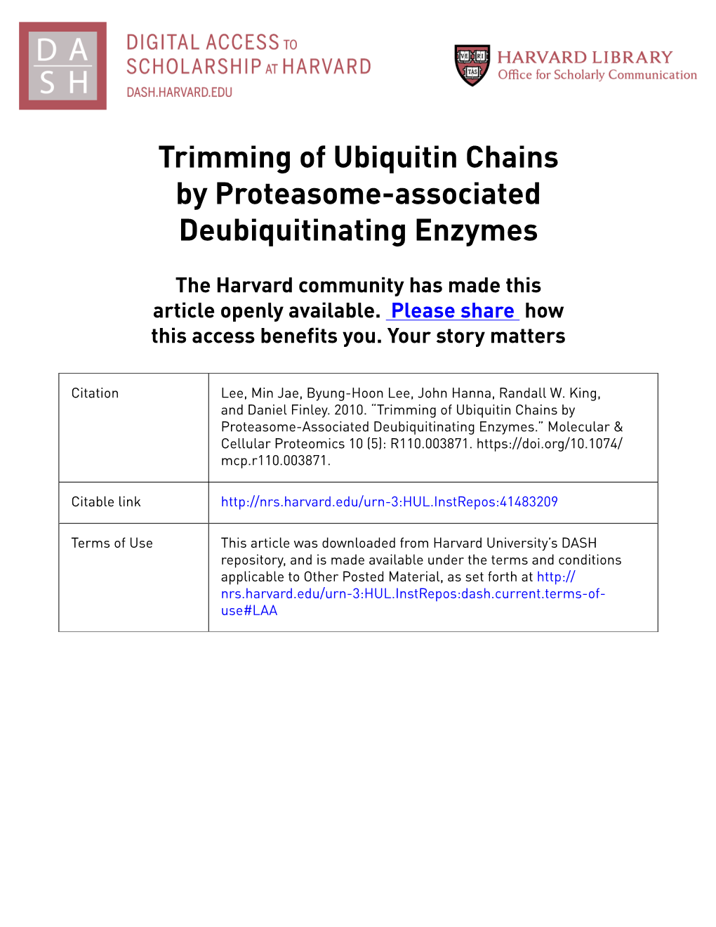 Trimming of Ubiquitin Chains by Proteasome-Associated Deubiquitinating Enzymes