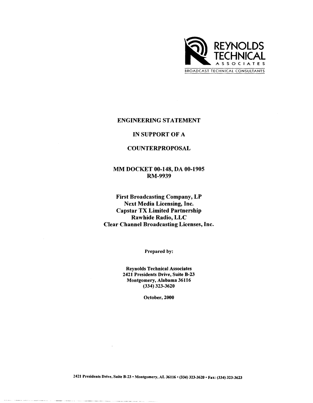 Engineering Statement in Support of a Counterproposal MM Docket 00-148 the Joint Petitioners