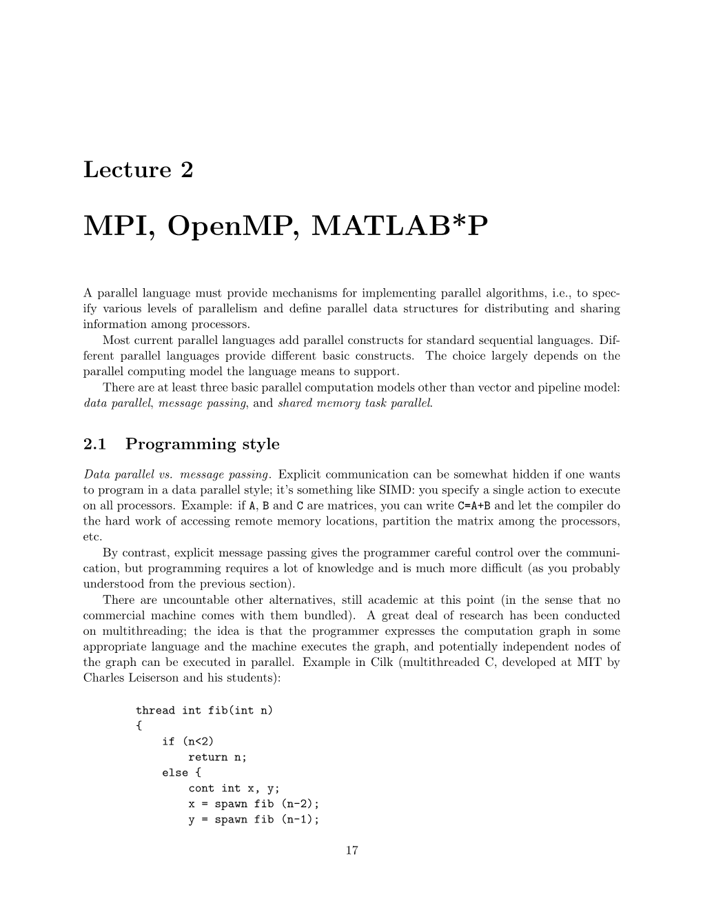 MPI, Openmp, MATLAB*P