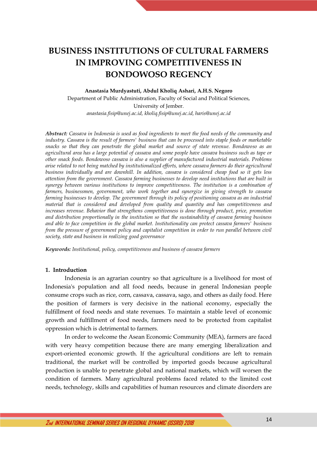 Business Institutions of Cultural Farmers in Improving Competitiveness in Bondowoso Regency