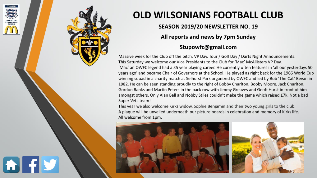 Old Wilsonians Football Club Season 2019/20 Newsletter No