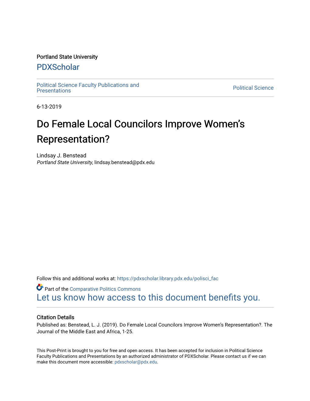 Do Female Local Councilors Improve Women's