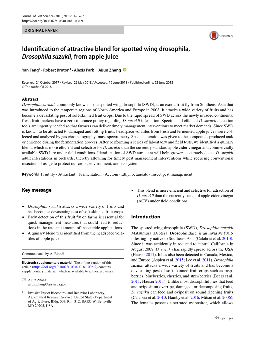 Identification of Attractive Blend for Spotted Wing Drosophila