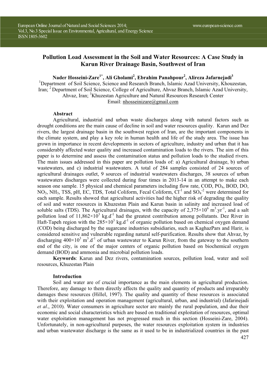 Pollution Load Assessment in the Soil and Water Resources: a Case Study in Karun River Drainage Basin, Southwest of Iran