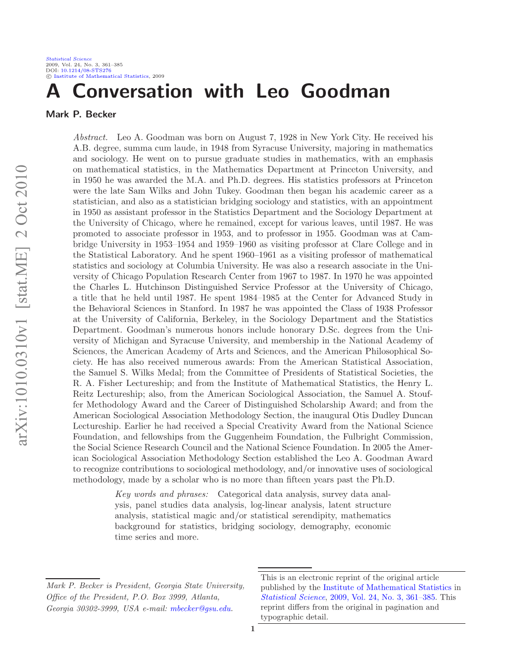 A Conversation with Leo Goodman 3