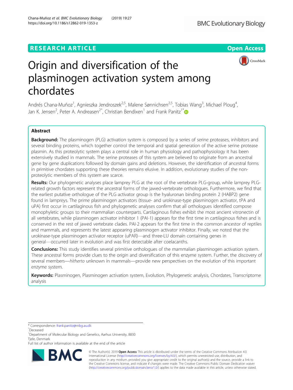 Origin and Diversification of the Plasminogen Activation System