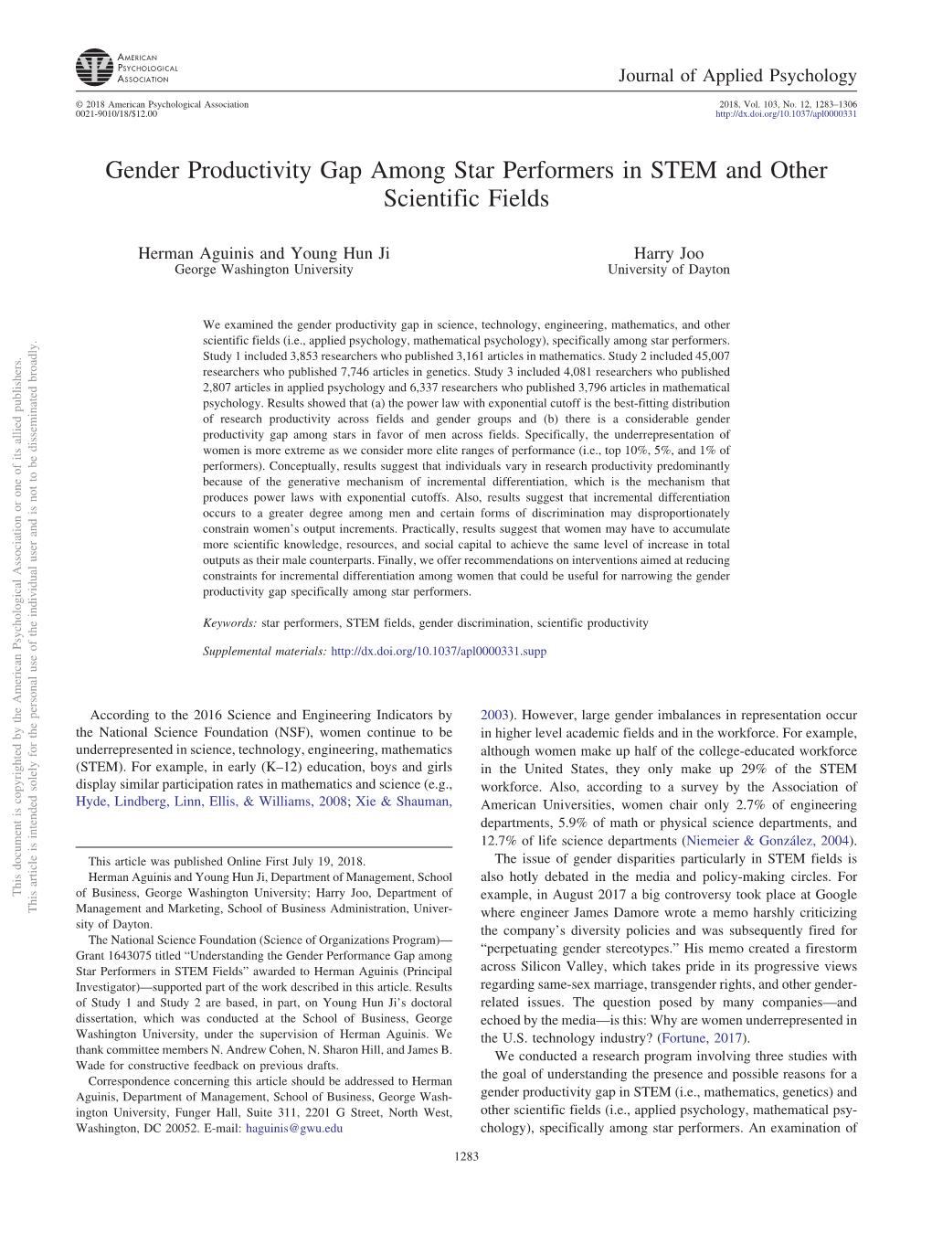Gender Productivity Gap Among Star Performers in STEM and Other Scientific Fields