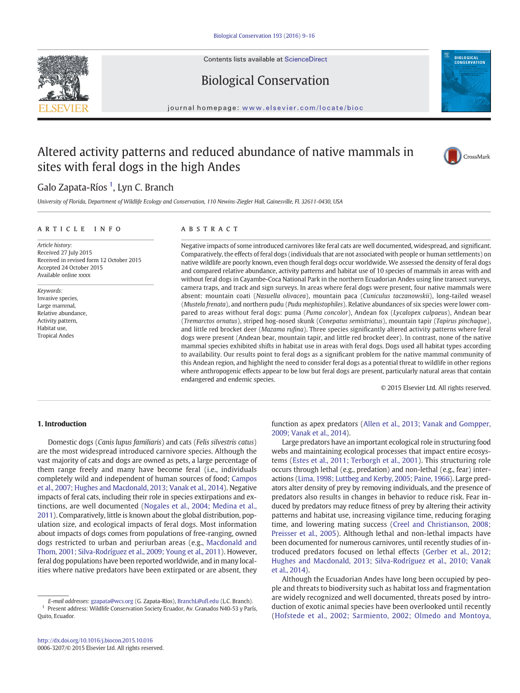 Altered Activity Patterns and Reduced Abundance of Native Mammals in Sites with Feral Dogs in the High Andes