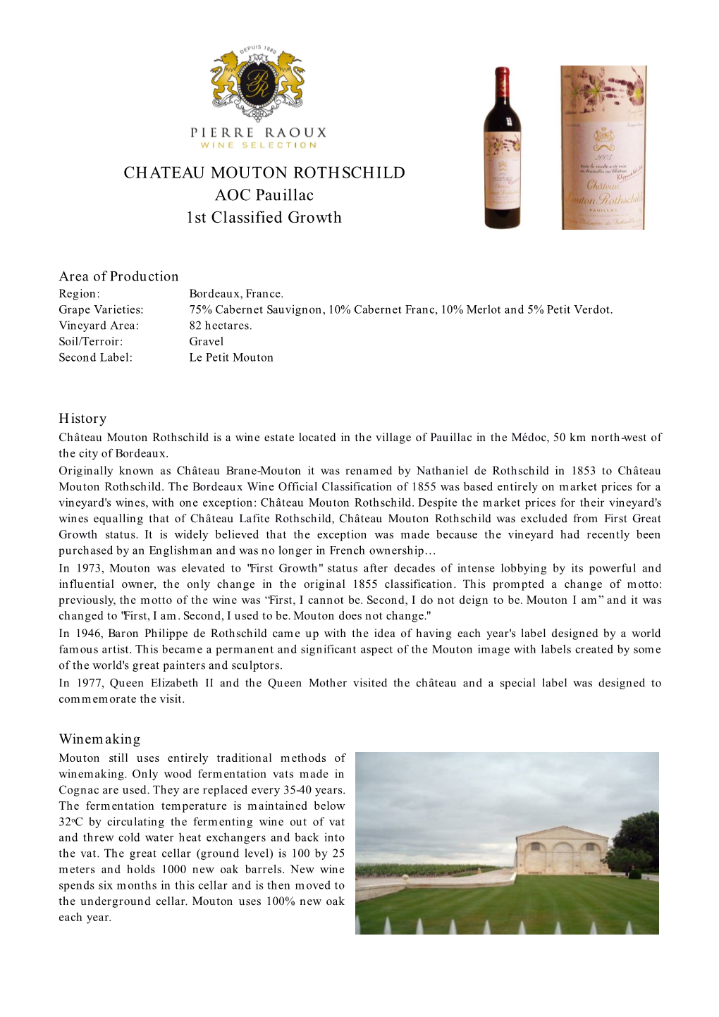 CHATEAU MOUTON ROTHSCHILD AOC Pauillac 1St Classified Growth