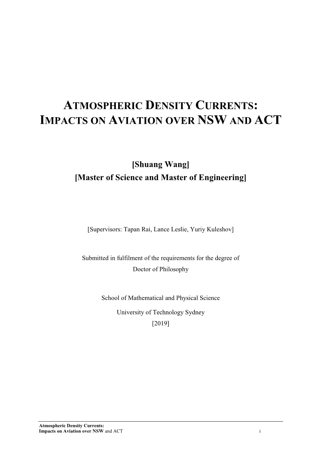Impacts on Aviation Over Nsw and Act