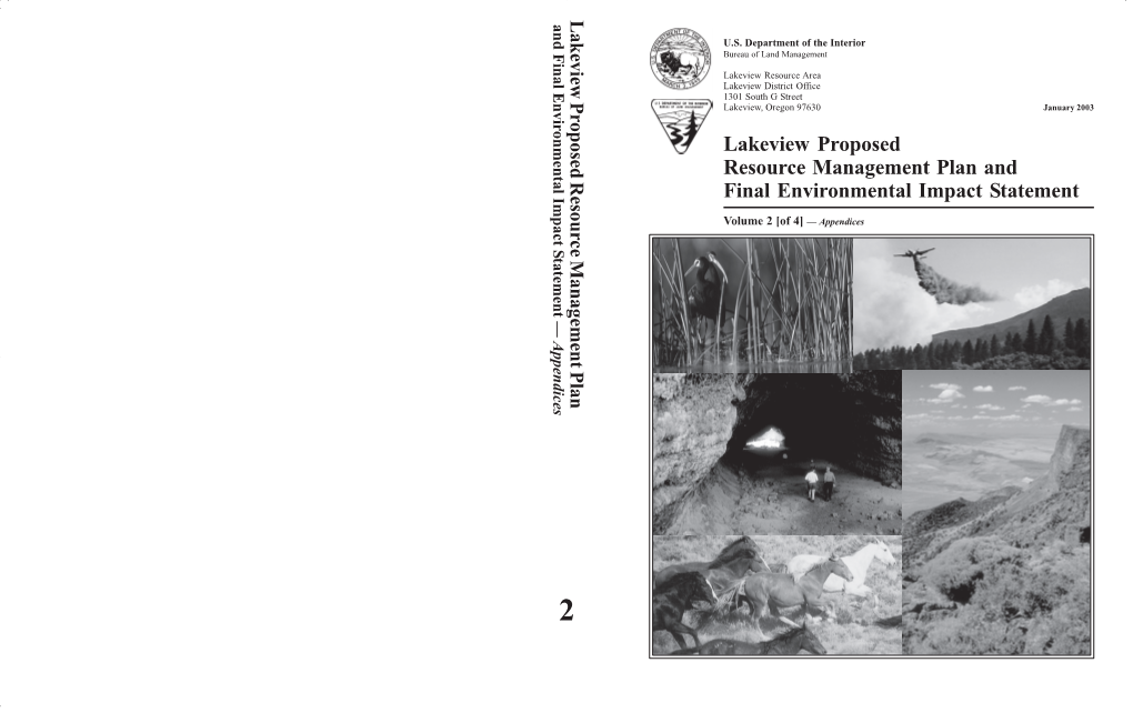 Lakeview Proposed Resource Management Plan and Final Environmental Impact Statement