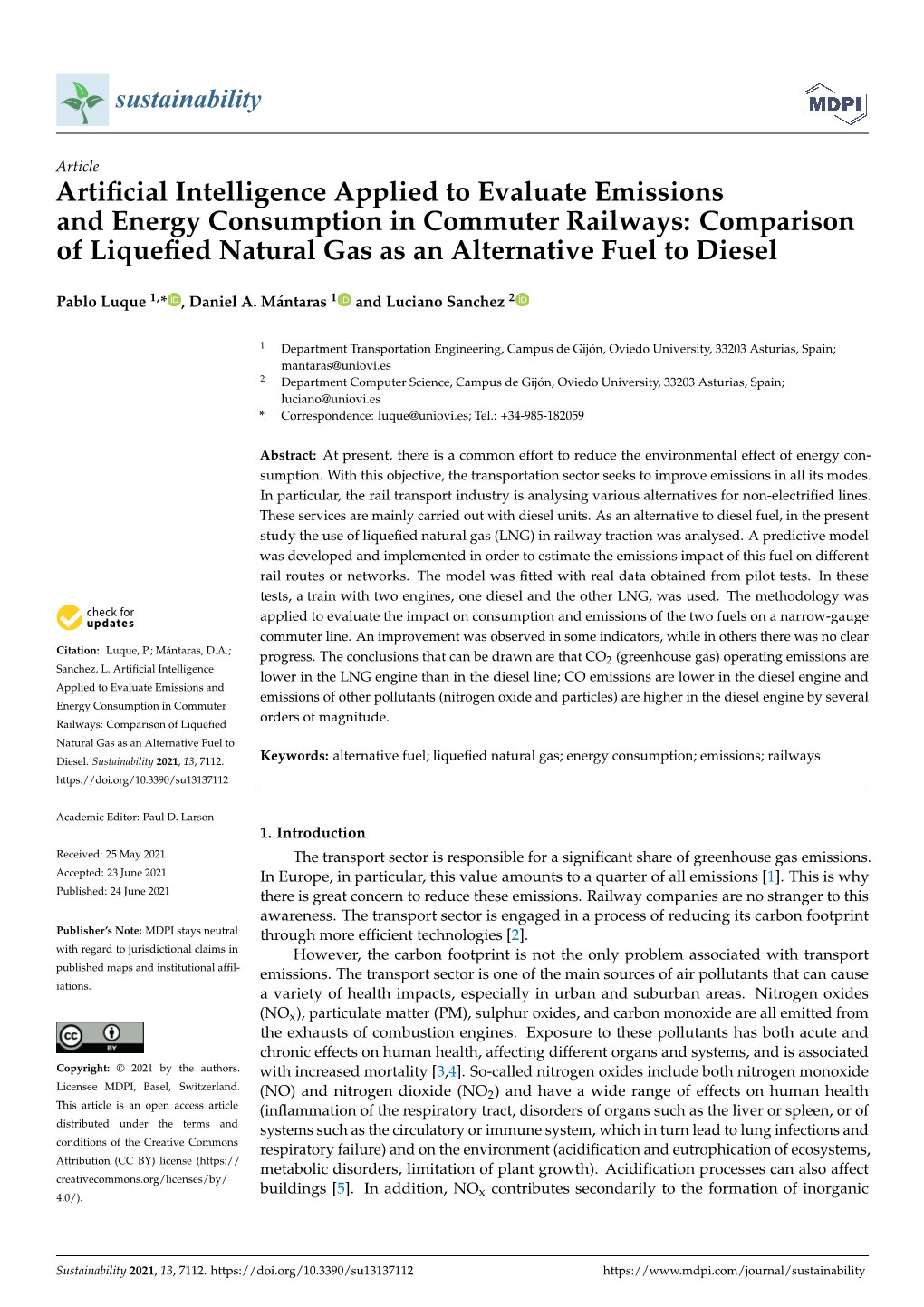 Artificial Intelligence Applied to Evaluate Emissions and Energy Consumption in Commuter Railways: Comparison of Liquefied Natur