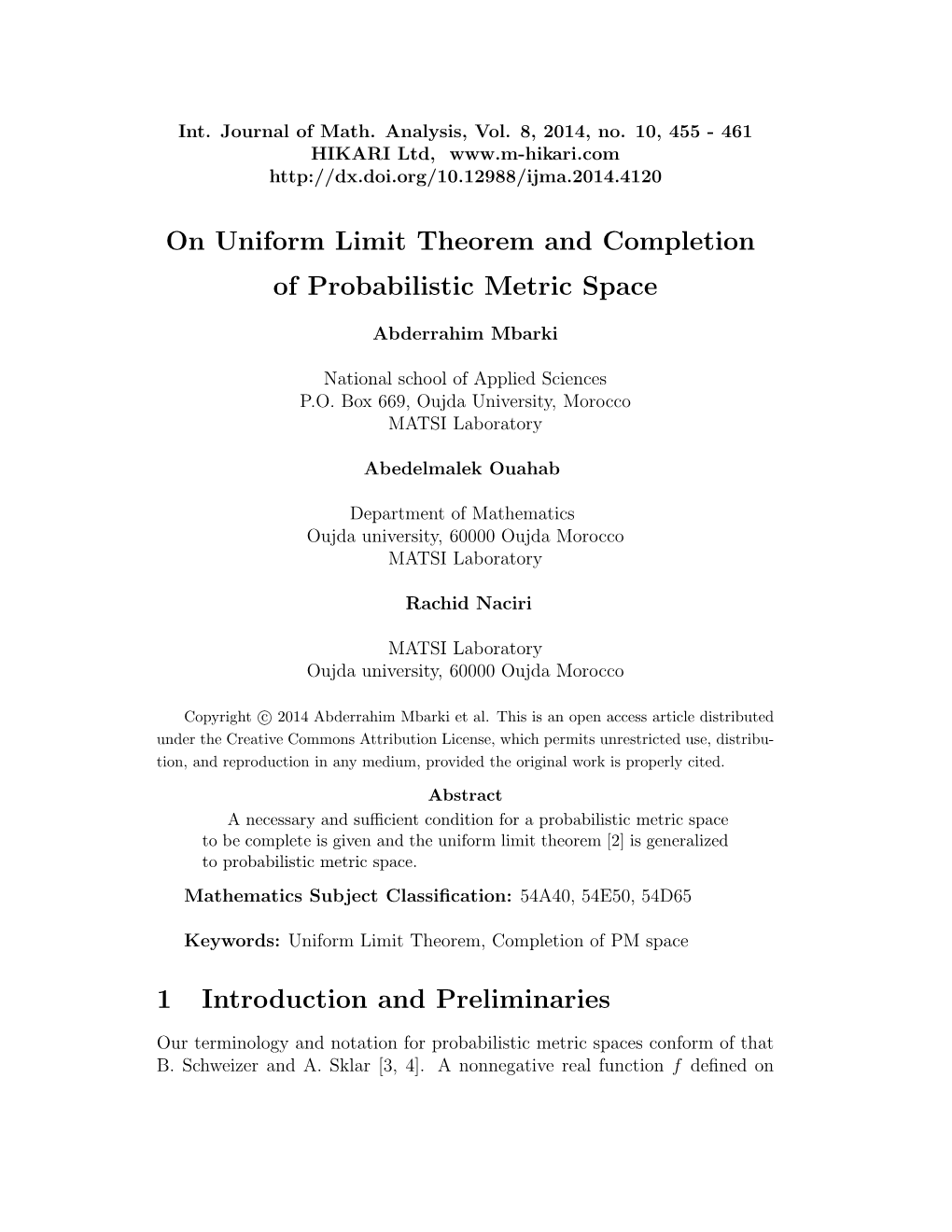 On Uniform Limit Theorem and Completion of Probabilistic Metric Space