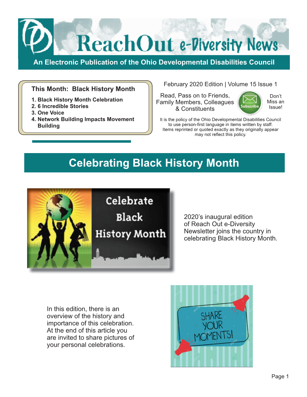 February 2020 Edition | Volume 15 Issue 1 This Month: Black History Month Read, Pass on to Friends, Don’T 1