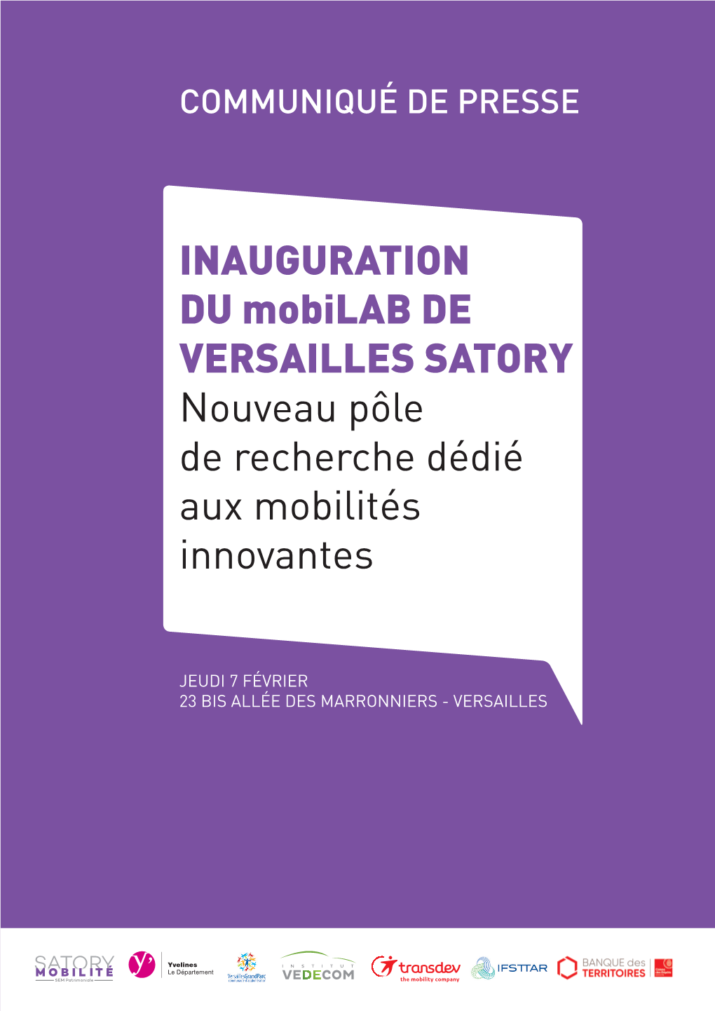 INAUGURATION DU Mobilab DE VERSAILLES SATORY Nouveau Pôle De Recherche Dédié Aux Mobilités Innovantes