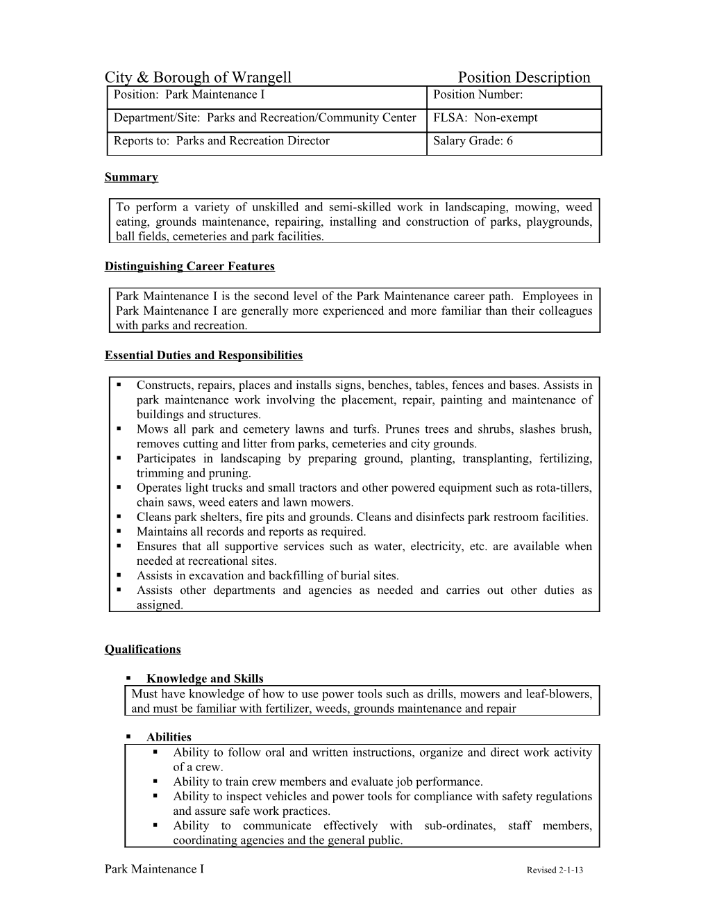 City & Borough of Wrangell Position Description s1