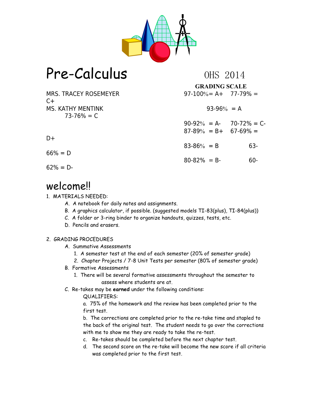 Pre-Calculus OHS 2014