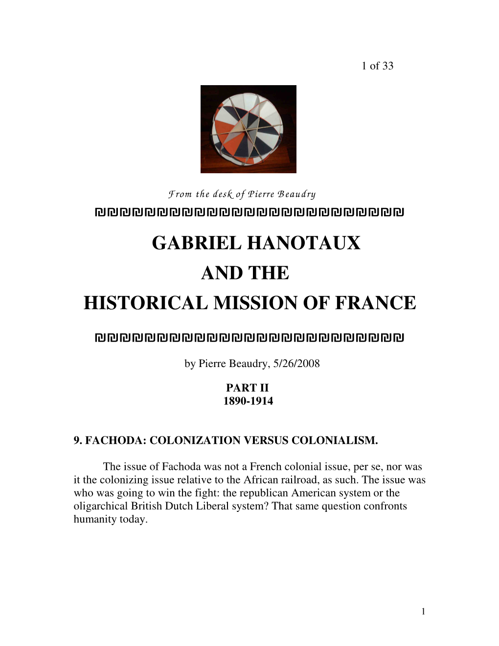 Gabriel Hanotaux and the Historical Mission of France