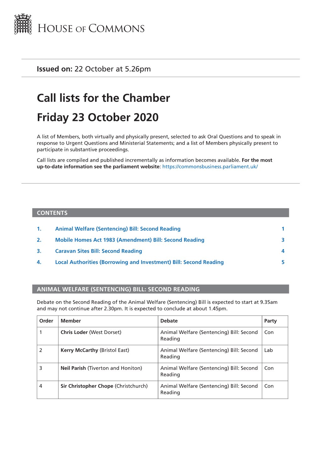 View Call Lists: Chamber PDF File 0.07 MB