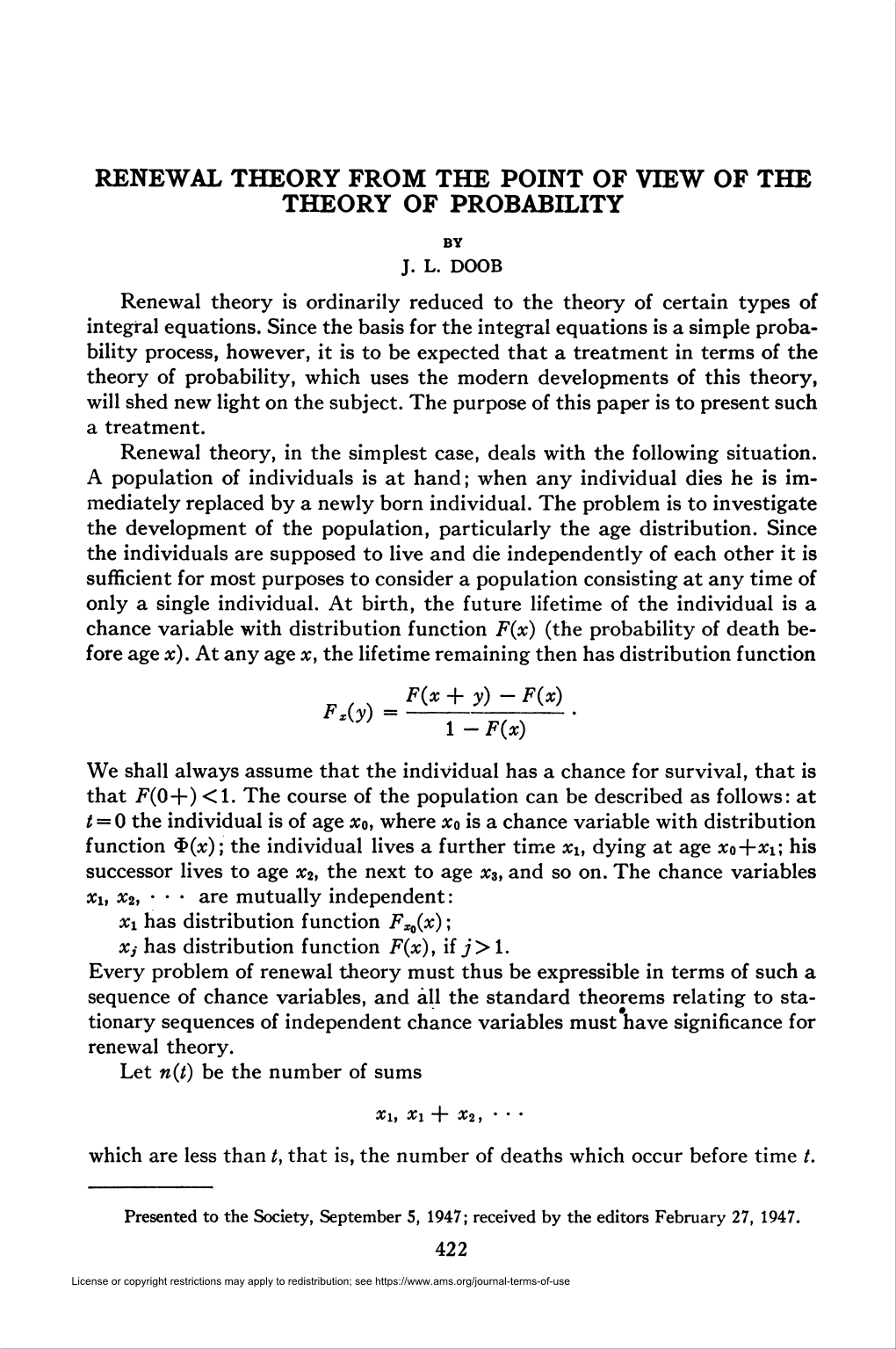 Renewal Theory from the Point of View of the Theory of Probability