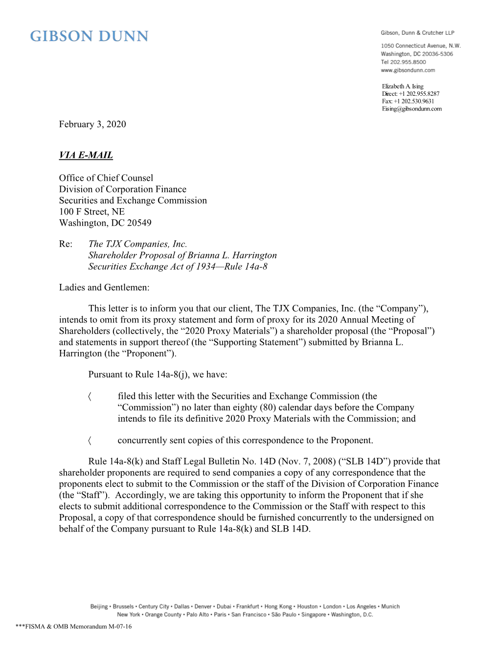 The TJX Companies, Inc.; Rule 14A-8 No-Action Letter