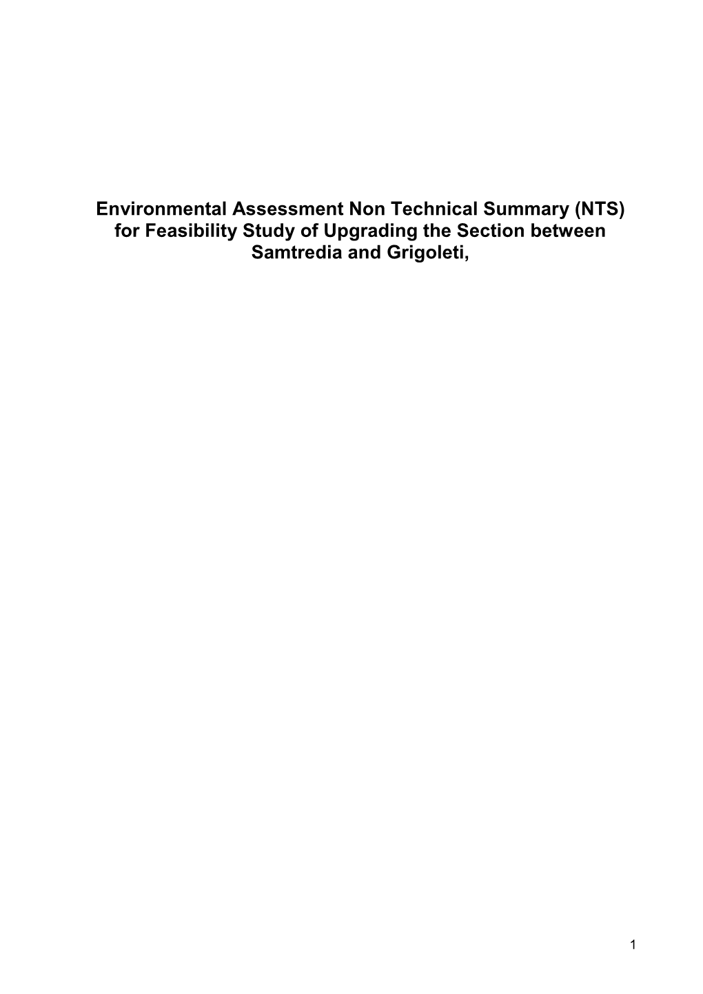 NTS) for Feasibility Study of Upgrading the Section Between Samtredia and Grigoleti