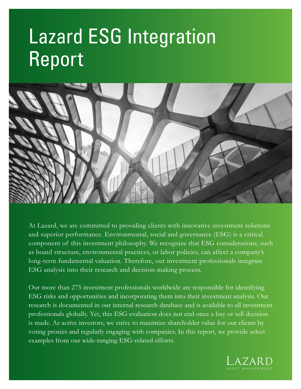 Lazard ESG Integration Report