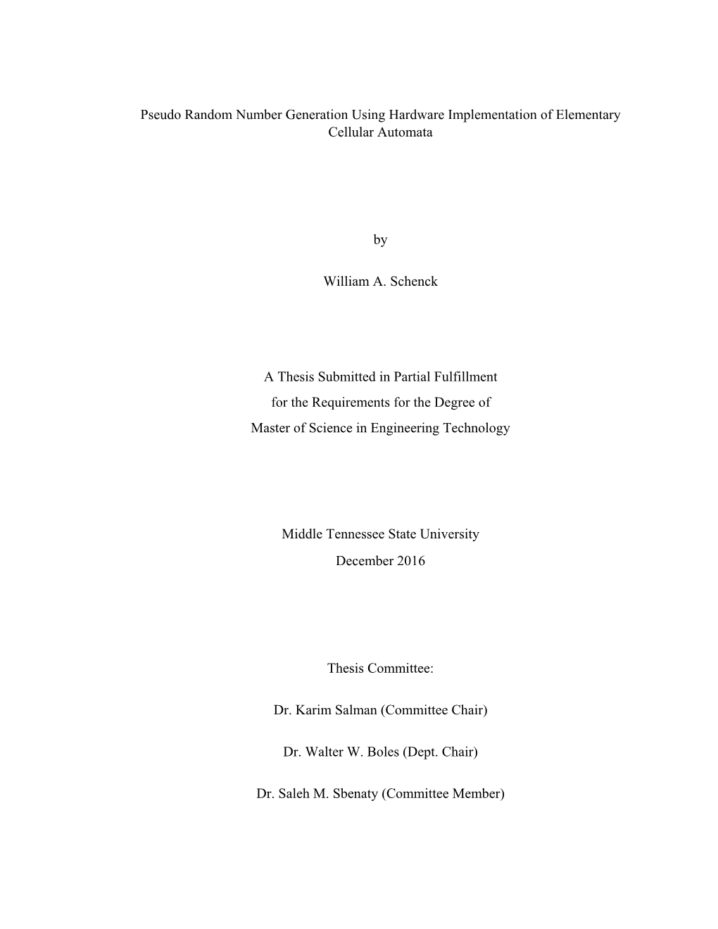 Pseudo Random Number Generation Using Hardware Implementation of Elementary Cellular Automata