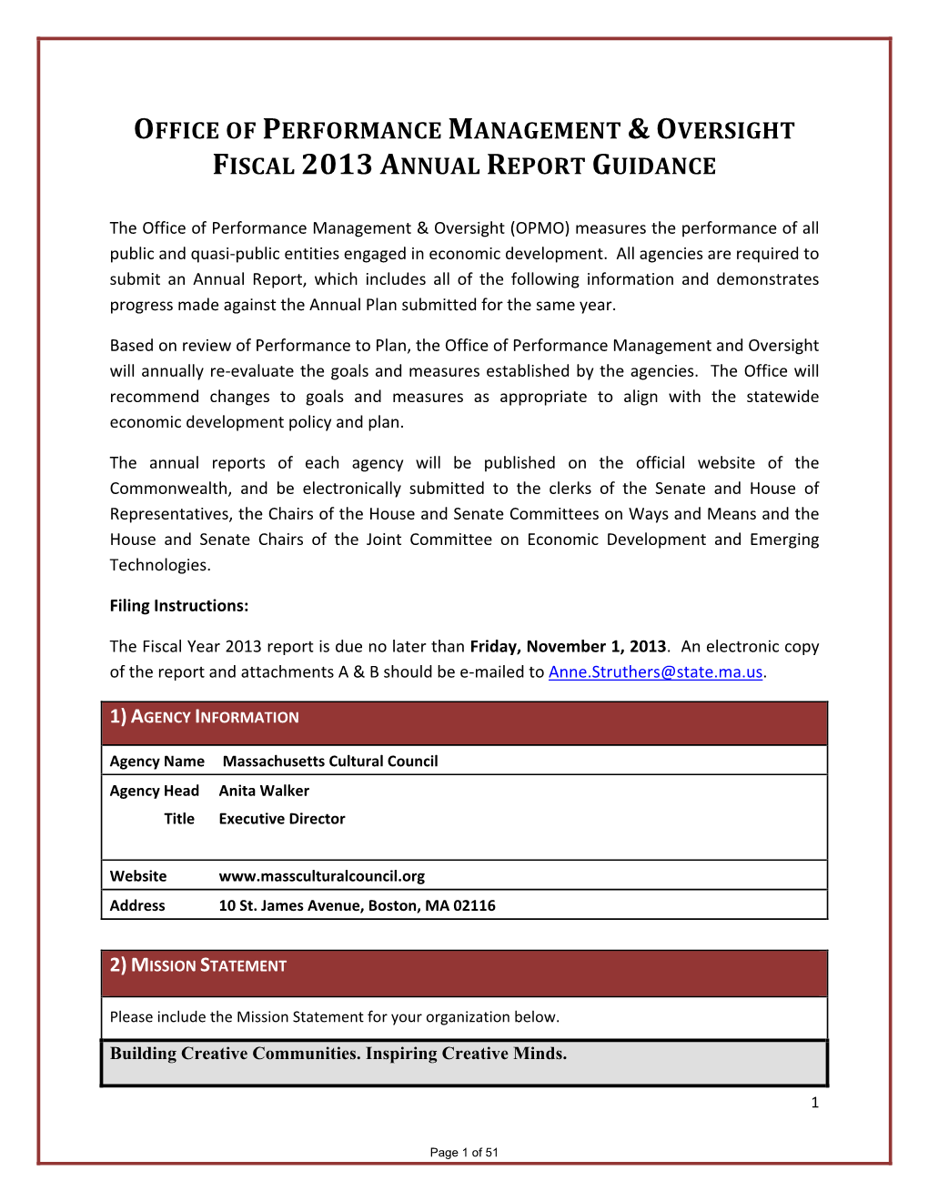 Office of Performance Management & Oversight Fiscal 2013 Annual Report Guidance