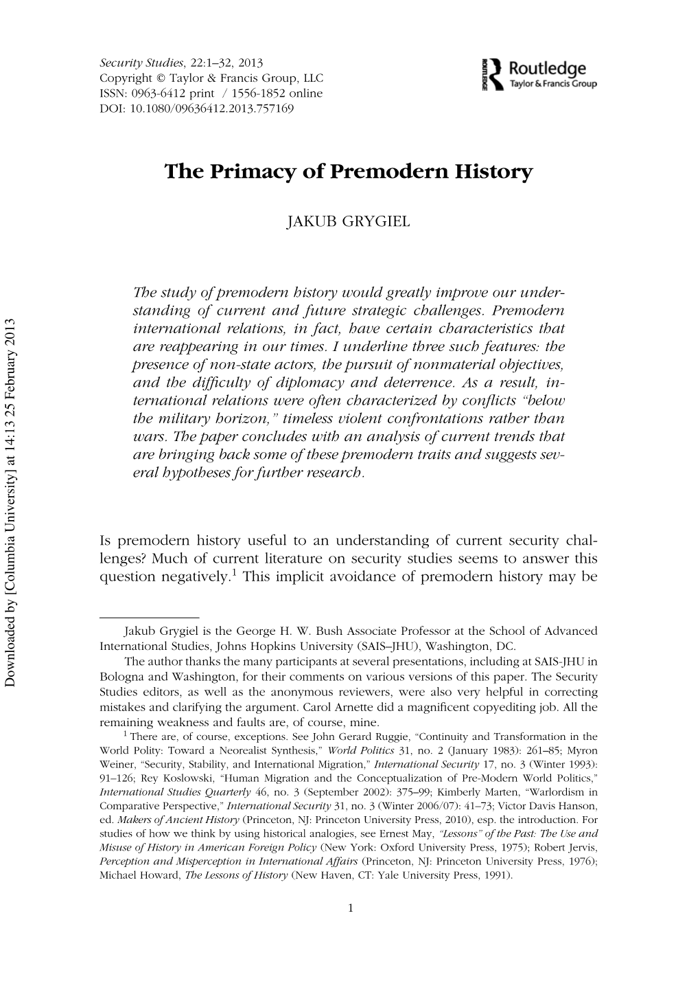The Primacy of Premodern History