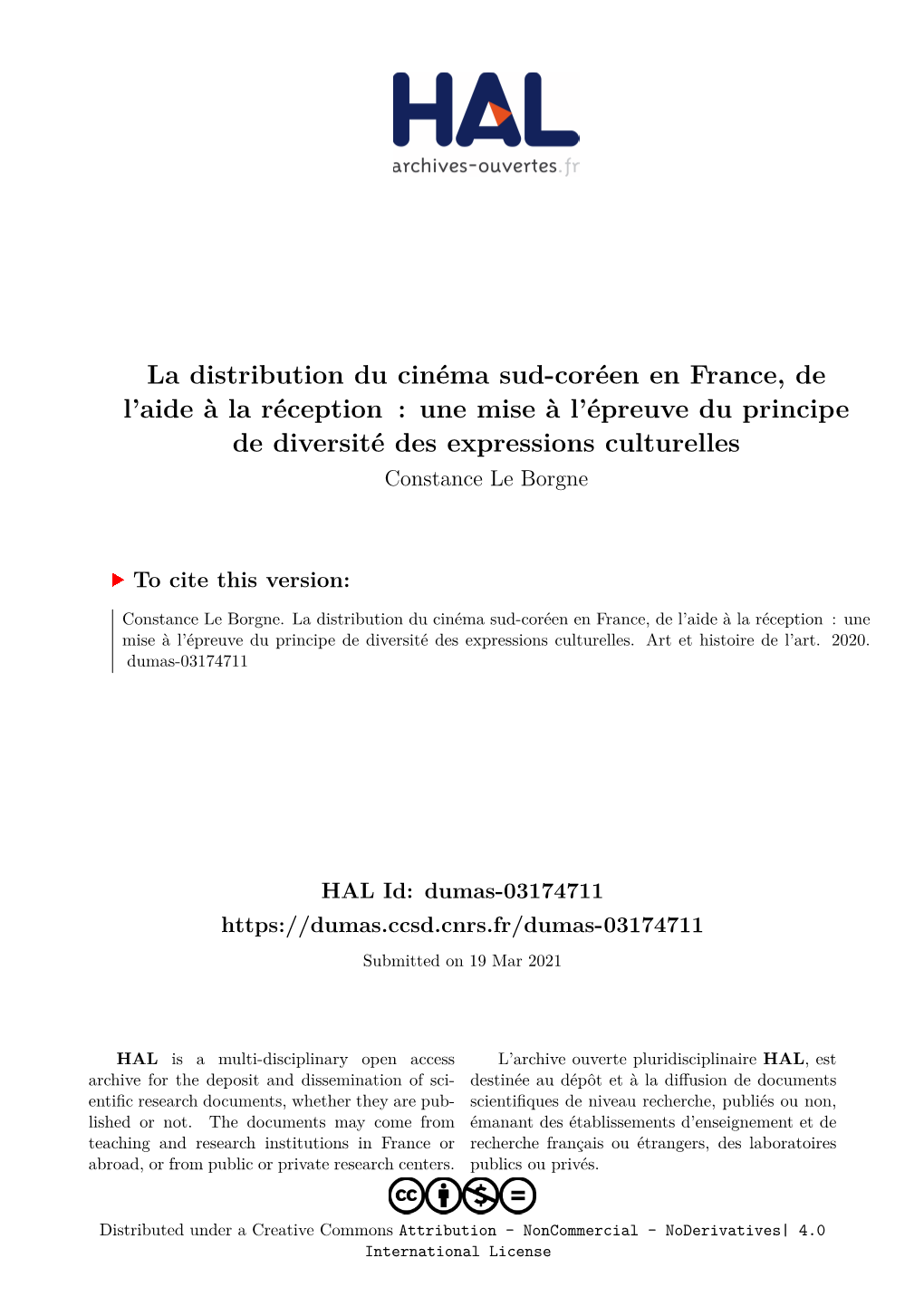 La Distribution Du Cinéma Sud-Coréen En France, De L'aide À La