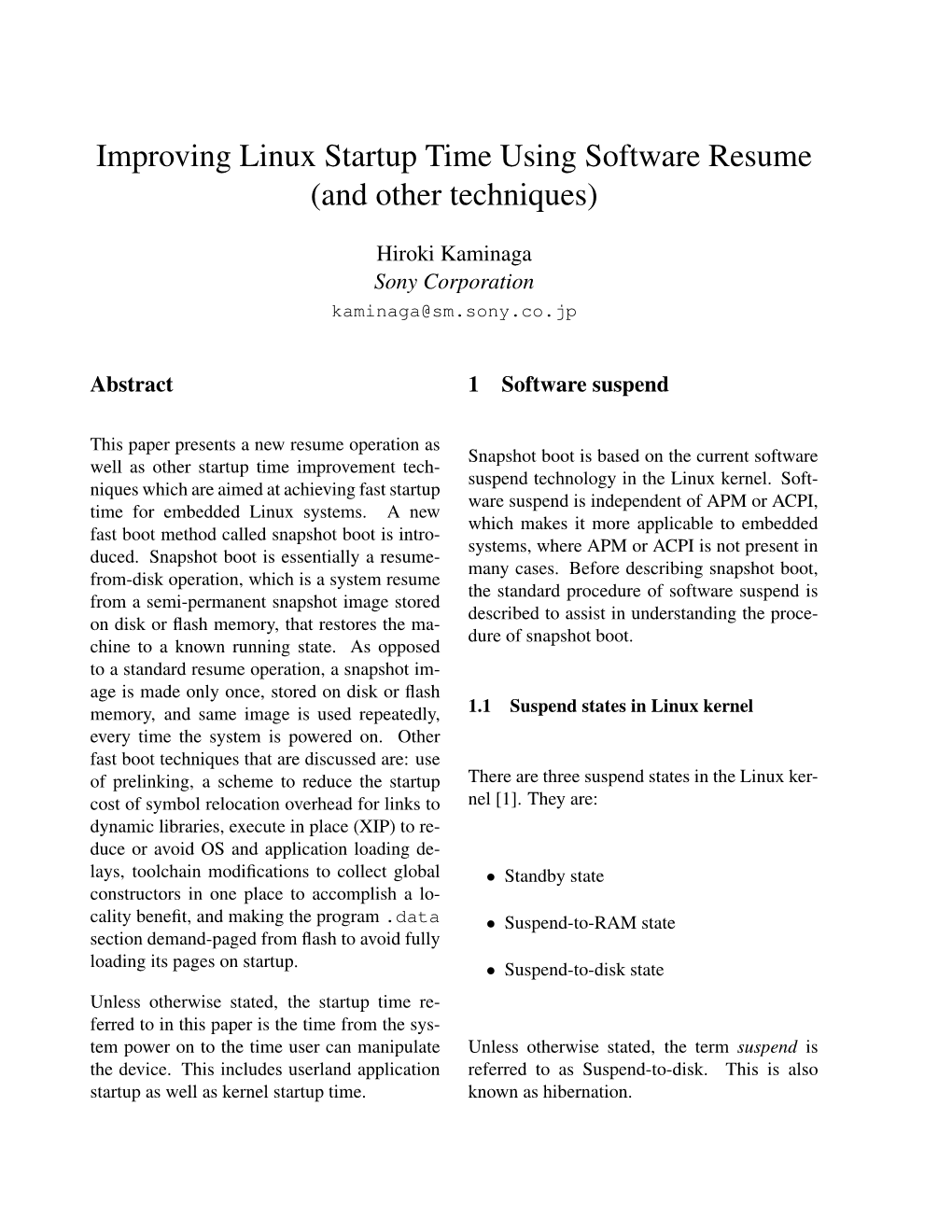 Improving Linux Startup Time Using Software Resume (And Other Techniques)
