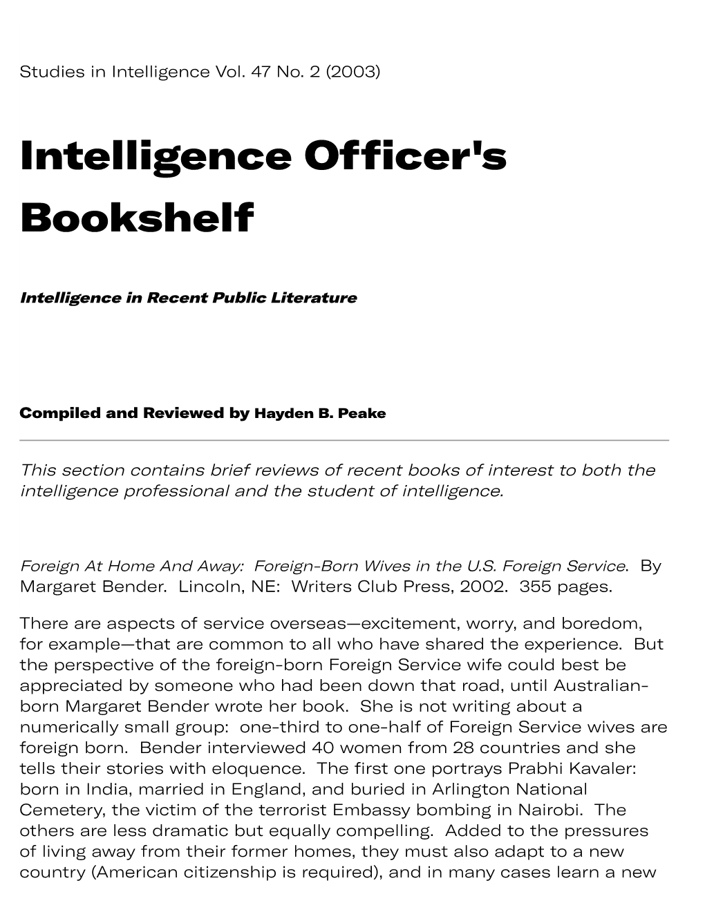 Intelligence Officer's Bookshelf