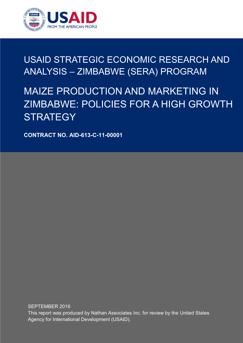 Maize Production and Marketing in Zimbabwe: Policies for a High Growth Strategy