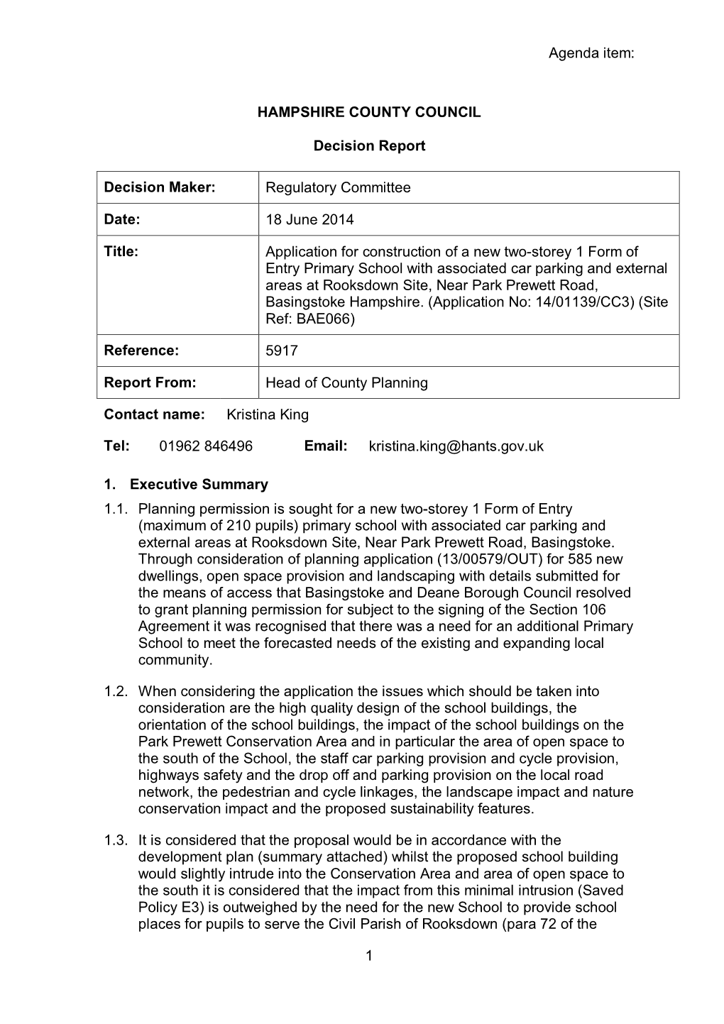 1 HAMPSHIRE COUNTY COUNCIL Decision Report Decision Maker