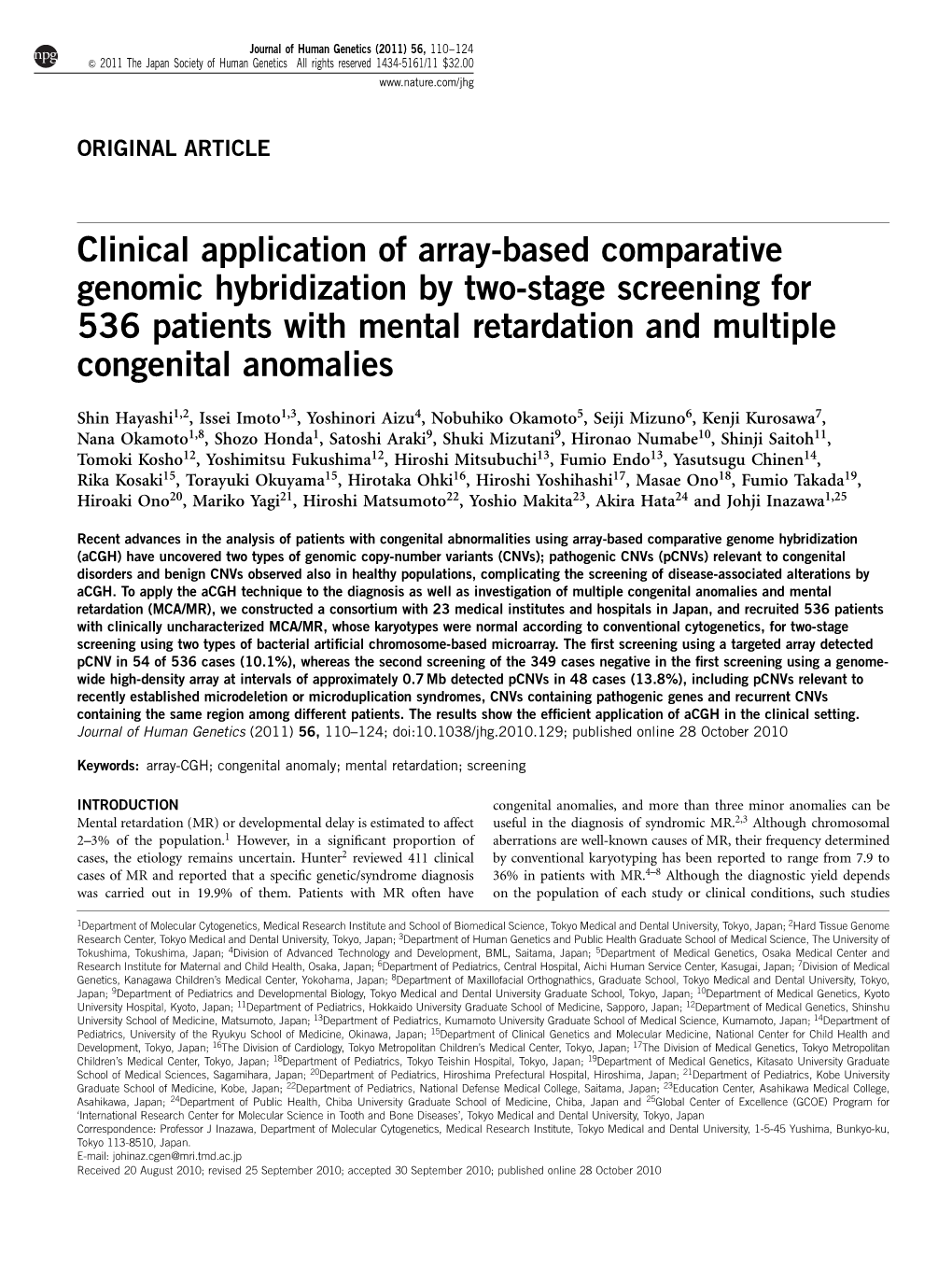 Clinical Application of Array-Based Comparative Genomic Hybridization