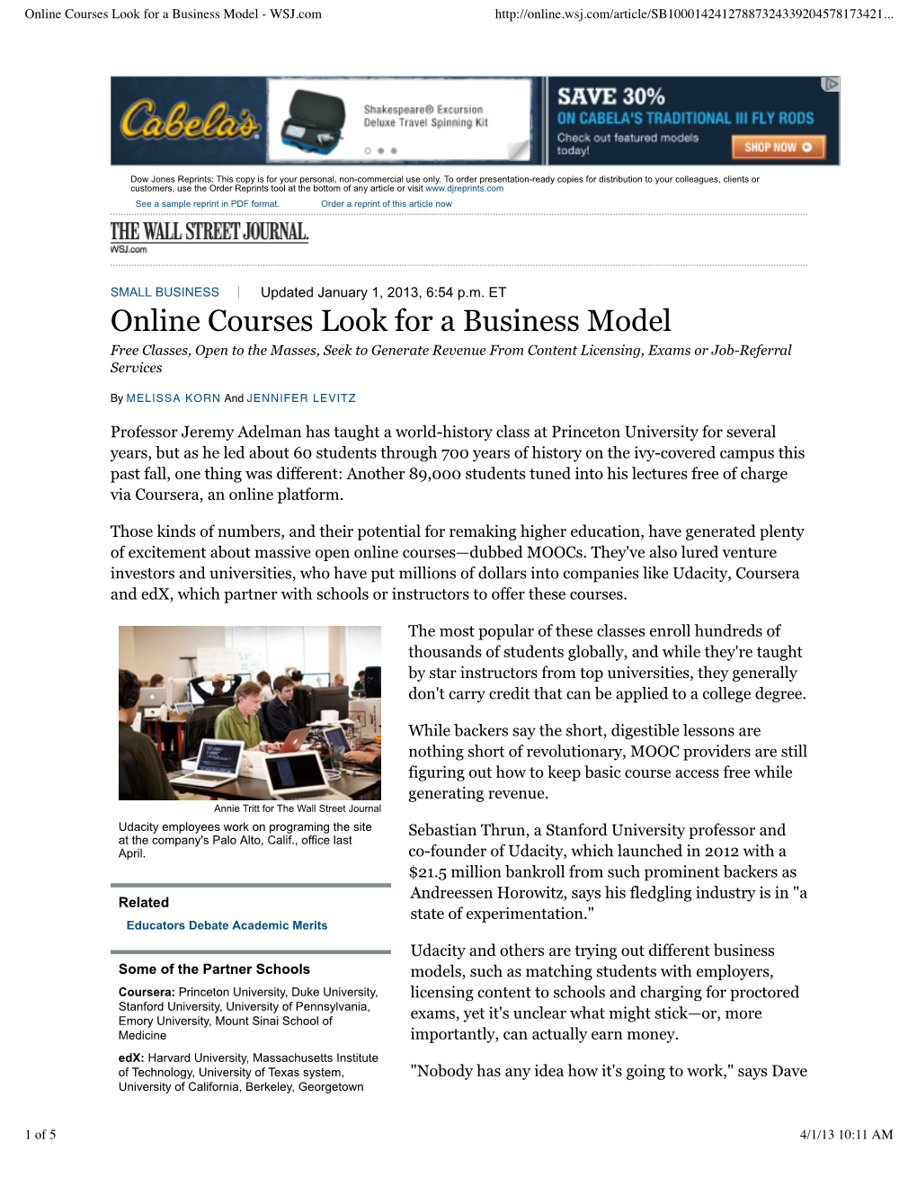 Online Courses Look for a Business Model - WSJ.Com