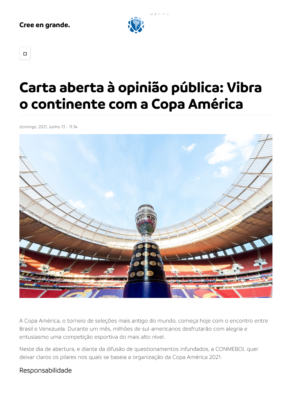 Carta Aberta À Opinião Pública : Vibra O Continente Com a Copa América