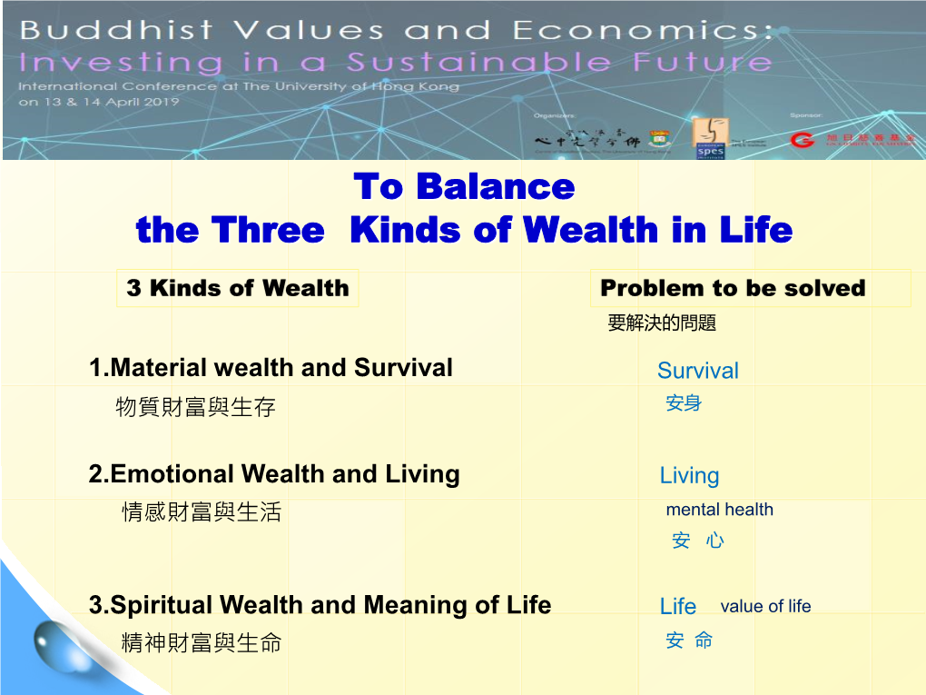 To Balance the Three Kinds of Wealth in Life