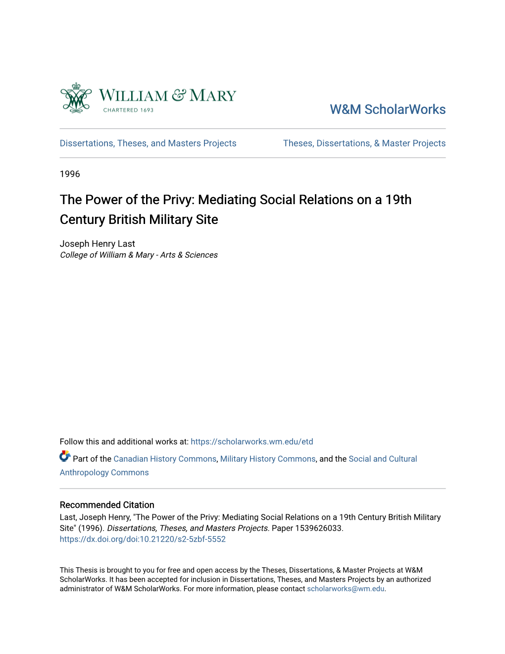 The Power of the Privy: Mediating Social Relations on a 19Th Century British Military Site