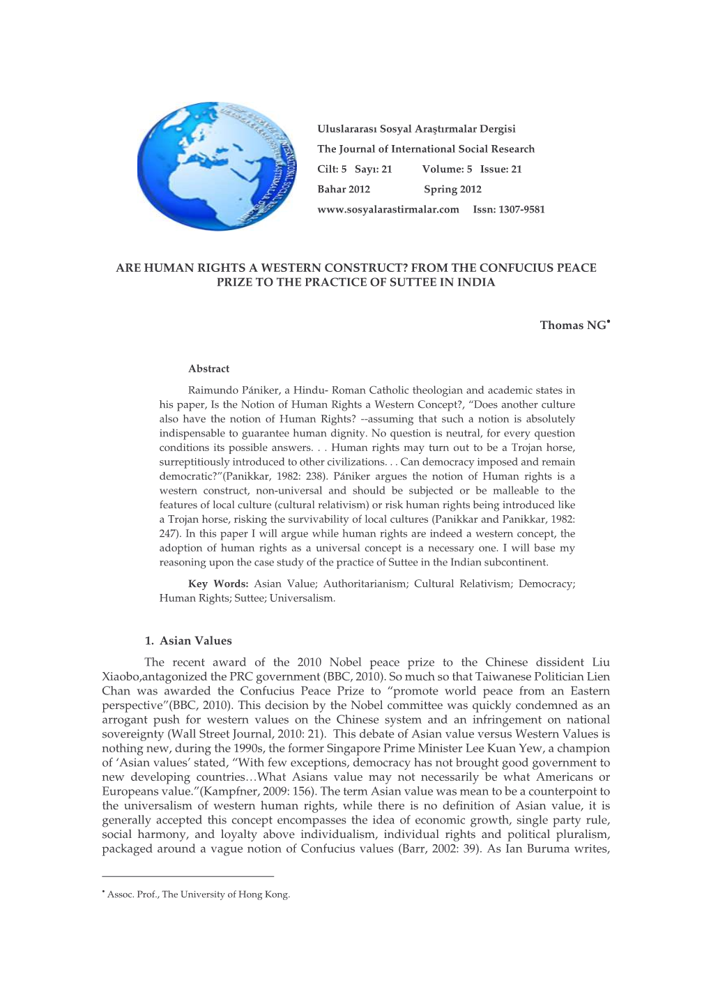 Are Human Rights a Western Construct? from the Confucius Peace Prize to the Practice of Suttee in India