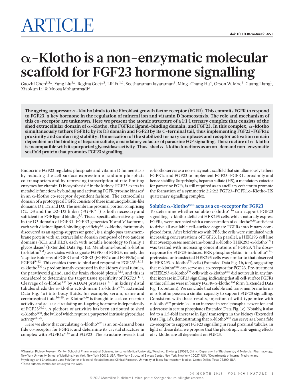 Α-Klotho Is a Non-Enzymatic Molecular Scaffold for FGF23 Hormone