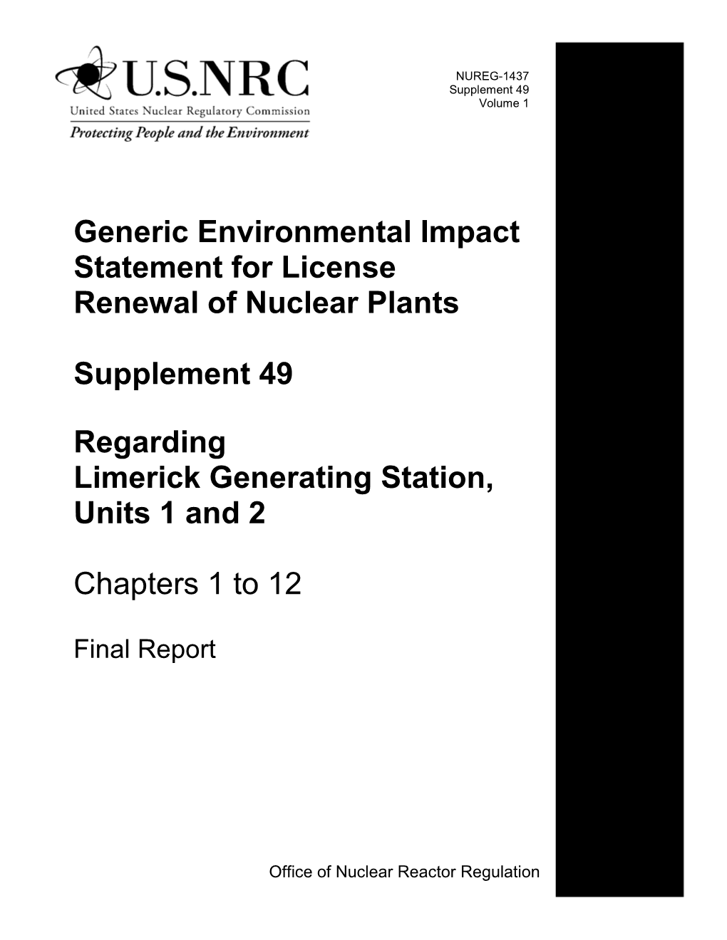 Generic Environmental Impact Statement for License Renewal of Nuclear Plants