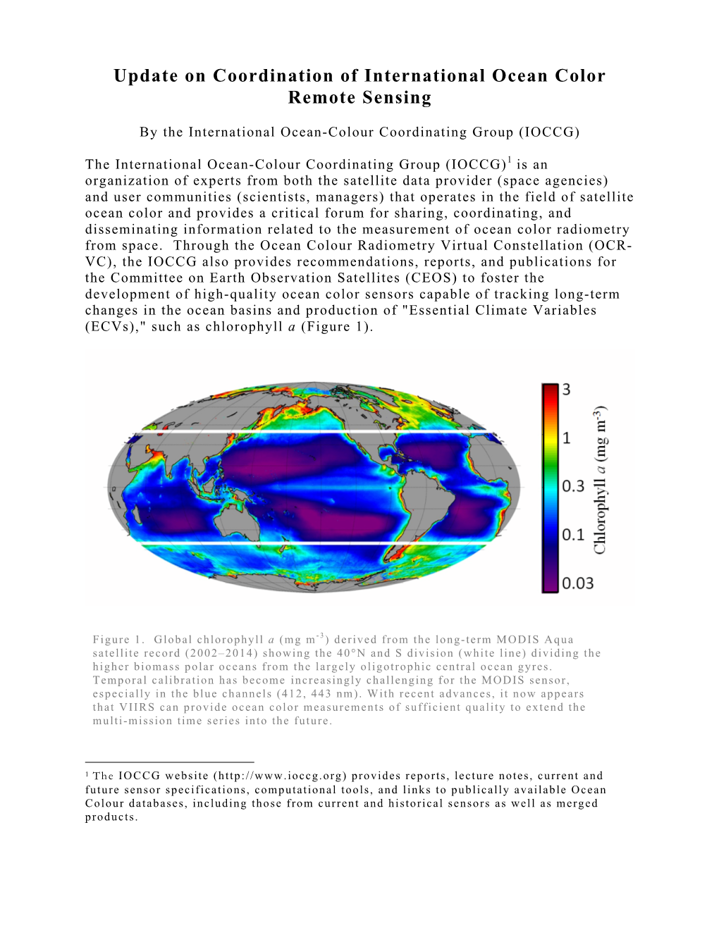 Update on Coordination of International Ocean Color Remote Sensing