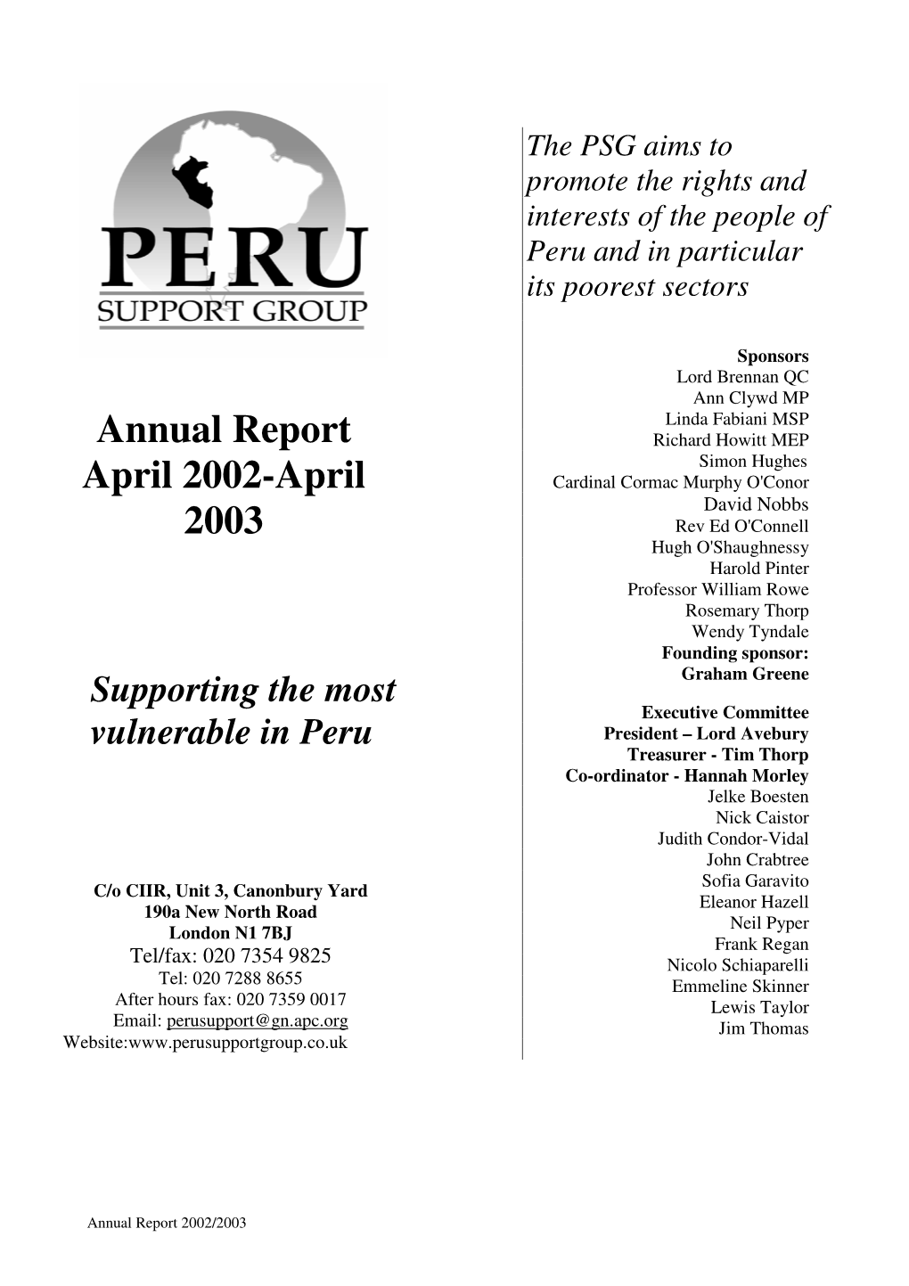Peru Support Group Annual Report 2002/2003